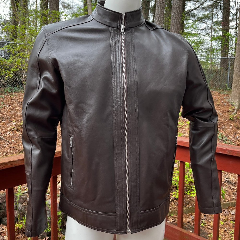 Men's Genuine Lambskin Leather Jacket Slim fit Brown jacket Unisex